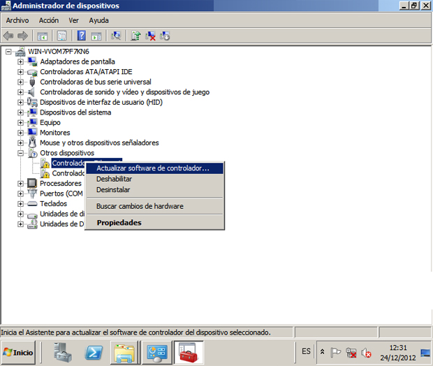 Paso 2: Instalar driver placa base Intel DH61WW en Windows Server 2008